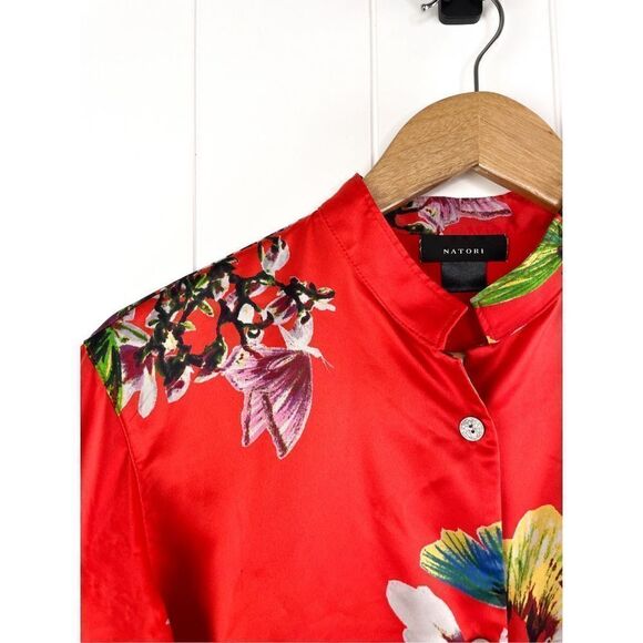 Natori Red Jasper Erdene Button Down Top PJ Blouse S - Picture 5 of 8